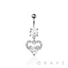 316L SURGICAL STEEL MULTI CZ HEART IN HEART DANGLE BELLY BUTTON NAVEL RING 